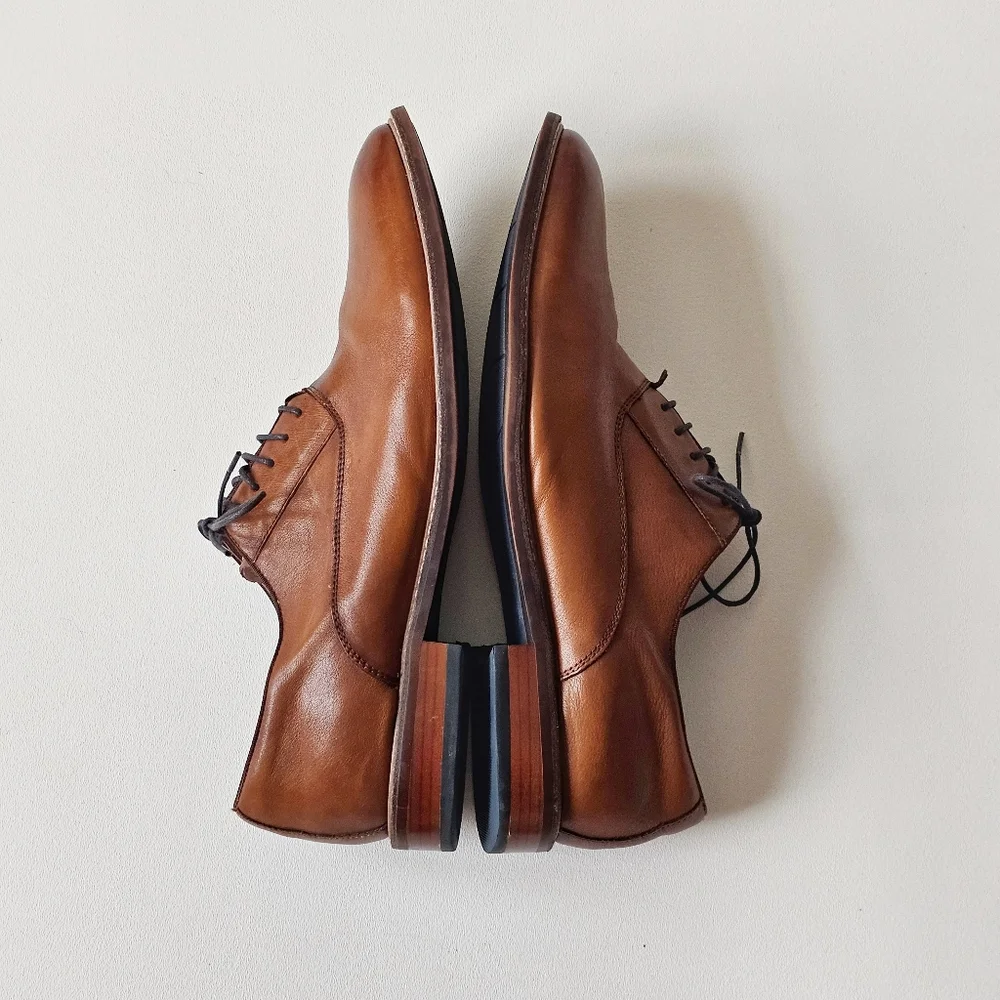 Aston Grey Leu Men’s Oxford Dress Shoes Cognac Brown Leather Lace Up Size 13